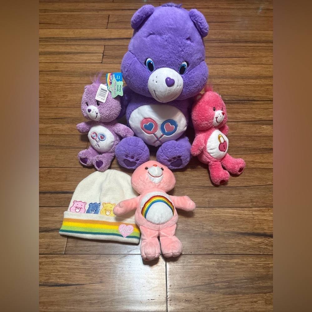 Care Bear Plush Lot Of 4 2002 2004 2015 Plus Freebie Beanie